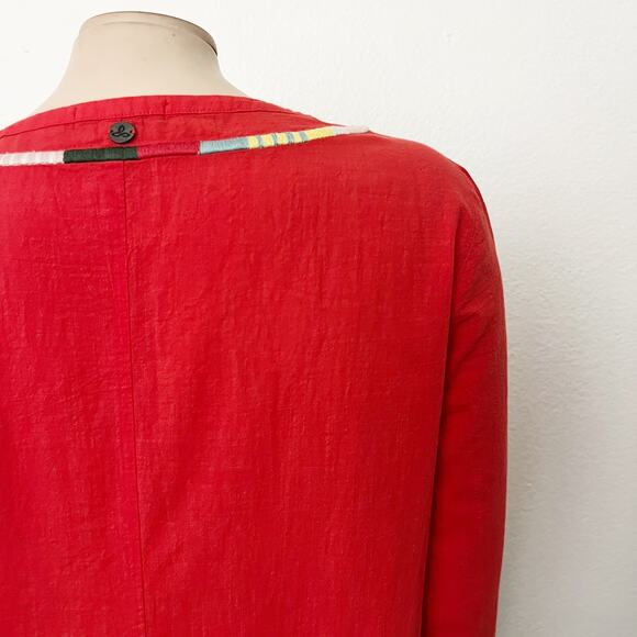 [Prana] Red Embroidered Lahela Coverup Tunic Mini Dress Long Sleeves Sz Medium M - Picture 10 of 13
